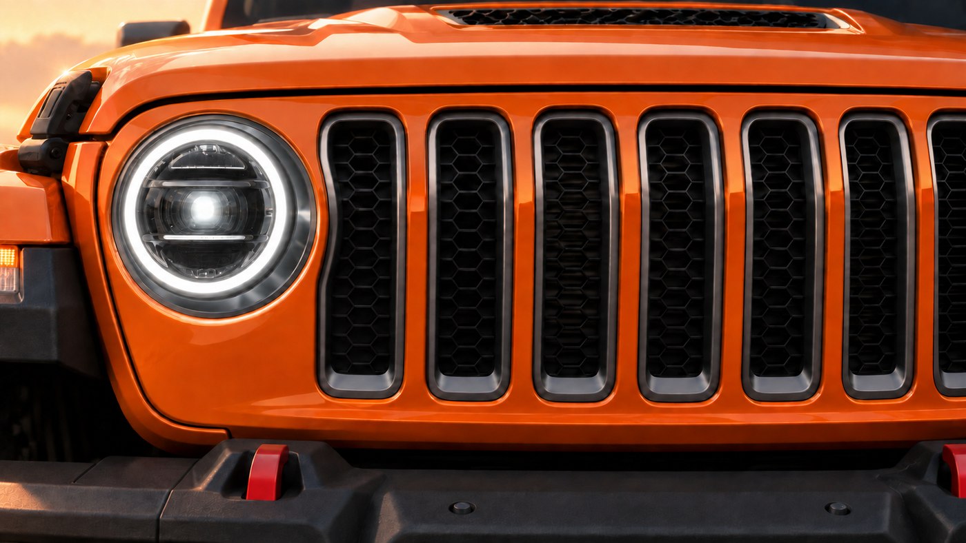 Jeep headlight and grille closeup, paper craft