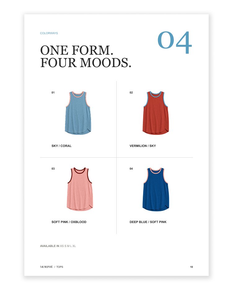 MORPHÉ catalog — page 10, One Form Four Moods colorways