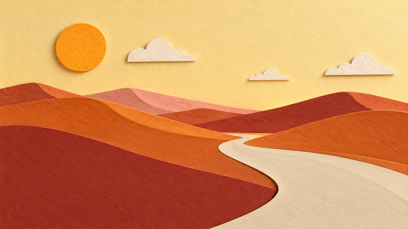 Paper-craft desert dunes scene